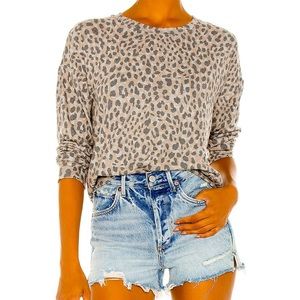 Sundry Leopard Cozy sweatshirt in heather grey, size 1